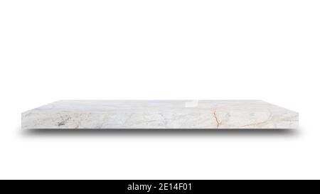 Shelf marble isolated on a white background and display montage for the product Embed Clipping Path separate with black shadows. Stock Photo