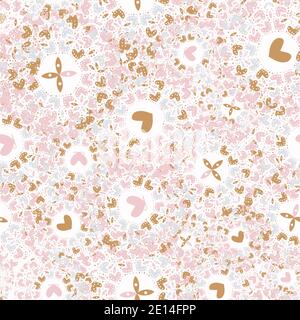 hearts and butterflies seamless vector pattern Stock Vector
