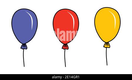 Three balloons on a string. Hand drawn, isolated on a white