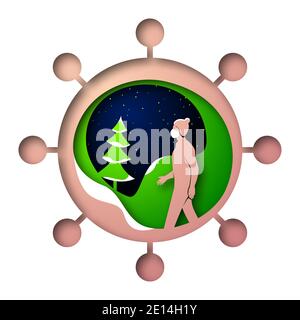 Vector virus in paper art style Stock Vector