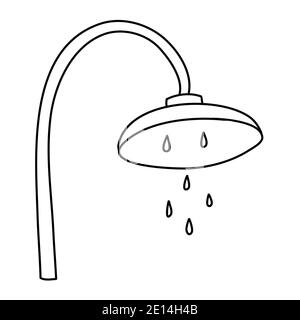 Shower with water drops, symbol of hygiene and cleanliness, black and white hand drawn doodle vector illustration Stock Vector