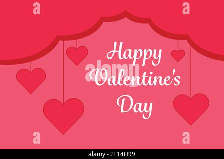 Happy Valentines Day greeting card, red pink heart on a string, vector design Stock Vector