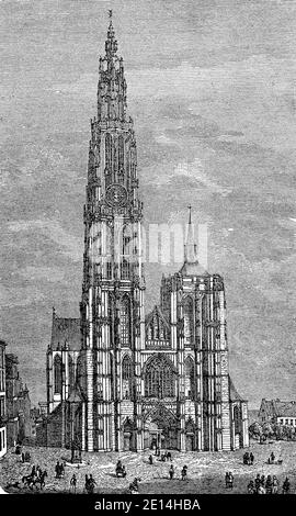 The cathedral in Antwerp in Belgium, in 1879  /  Der Dom in Antwerpen in Belgien, im Jahre 1879, Historisch, historical, digital improved reproduction of an original from the 19th century / digitale Reproduktion einer Originalvorlage aus dem 19. Jahrhundert, Stock Photo