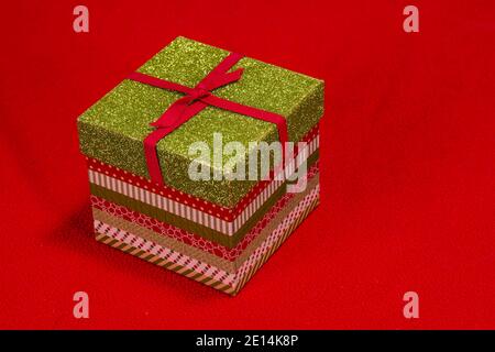 Christmas Gift Box On Red Background Stock Photo