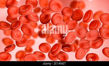 Group of red blood cells or erythrocytes close-up 3D rendering illustration.