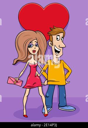 Valentines Day greeting card cartoon illustration with people couple characters in love Stock Vector