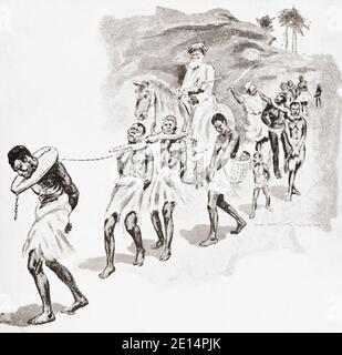 Slavery in the Sudan in the late 19th century.  After an illustration by an unknown artist. Stock Photo