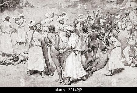 Slavery in the Sudan in the late 19th century.  After an illustration by an unknown artist. Stock Photo