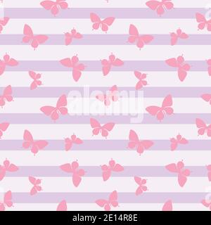 Pastel pink and white random butterfly silhouettes seamless repeat pattern design, Stock Vector