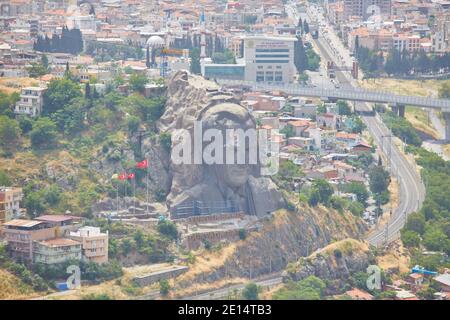 Izmir, Turkey - May 5, 2018 - Ataturk Mask, the concrete relief of the head of Mustafa Kemal Ataturk, located to the south of Kadifekale the historica Stock Photo