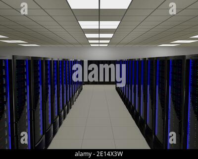 Modern futuristic server room with big data center Stock Photo