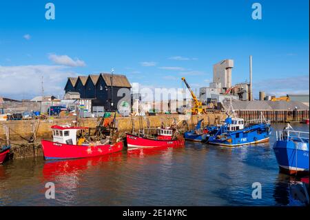 Fishing Boat moored at the harbour Whitstable Kent Stock Photo