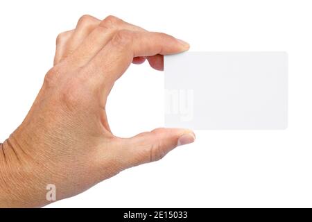 Hand Holding A White Business Card Stock Photo