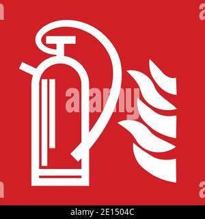 Red and white fire extinguisher sing symbole with flames Stock Vector