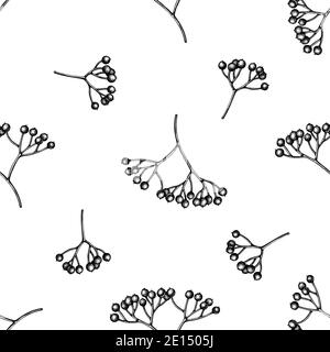 Seamless pattern with black and white viburnum Stock Vector