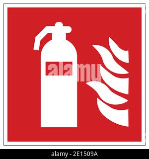 Red and white fire extinguisher sing symbole with flames Stock Vector
