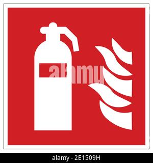 Red and white fire extinguisher sing symbole with flames Stock Vector