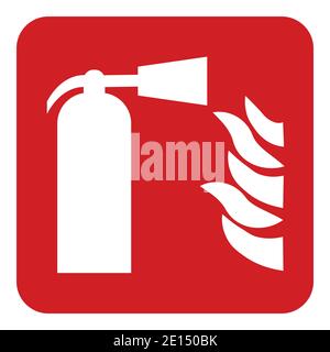 Red and white fire extinguisher sing symbole with flames Stock Vector