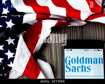 In this photo illustration a Goldman Sachs logo seen displayed on a smartphone. Stock Photo