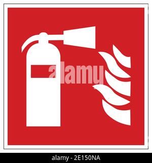 Red and white fire extinguisher sing symbole with flames Stock Vector