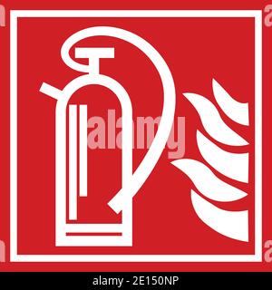 Red and white fire extinguisher sing symbole with flames Stock Vector