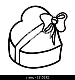 Gift box in the shape of a heart doodle style, simple line drawing, hand drawn vector illustration Stock Vector