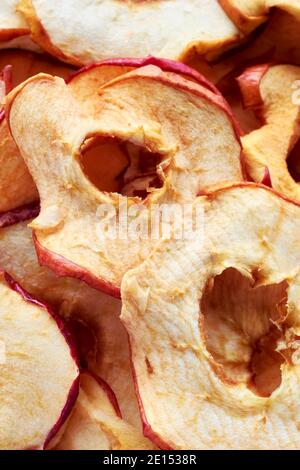 Photo of dried apple slices, selective focus. Stock Photo