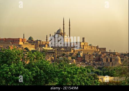 The Citadel of Cairo and the Mosque of Muhammad Ali viewed from Al Azhar Park Stock Photo