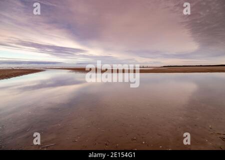 Tidal pool on Prestatyn Beach, North Wales Stock Photo