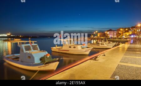 CESME -TURKEY - APRIL 25, 2018: Night View of the marina in Cesme, Turkey Stock Photo