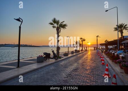 CESME -TURKEY - APRIL 25, 2018: Night View of the marina in Cesme, Turkey Stock Photo