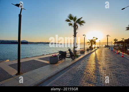 CESME -TURKEY - APRIL 25, 2018: Night View of the marina in Cesme, Turkey Stock Photo