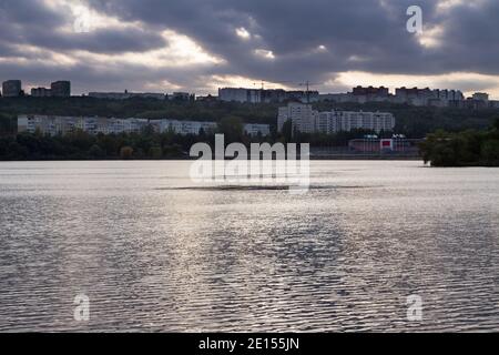 Sunset in the park La Izvor in the Sculeanca area. Chisinau, Republic of Moldova. Stock Photo