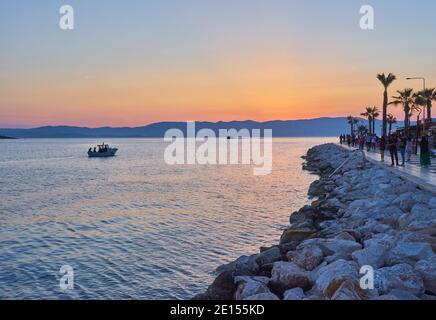 CESME -TURKEY - APRIL 25, 2018: Night View of the marina in Cesme, Turkey Stock Photo