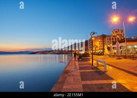 CESME -TURKEY - APRIL 25, 2018: Night View of the marina in Cesme, Turkey Stock Photo