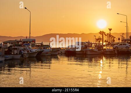 CESME -TURKEY - APRIL 25, 2018: Night View of the marina in Cesme, Turkey Stock Photo