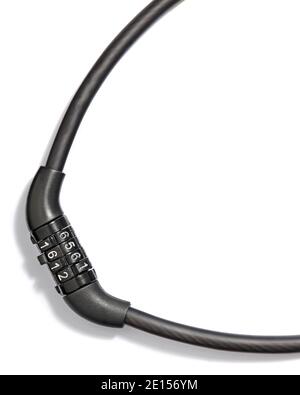 Black Cable combination lock photographed on a white background Stock Photo