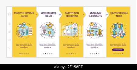 Gender diversity implementation tips onboarding vector template Stock Vector