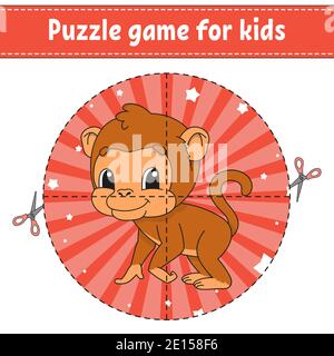 Cut and play. Logic puzzle for kids. Education developing worksheet. Learning game. Activity page. Cutting practice for preschool. Simple flat isolate Stock Vector