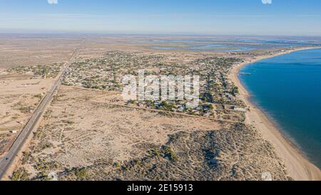 Aerial view Bahía Kino, Sonora, Mexico. sea. tourist destination, travel, Gulf of California, aerial, high angle view, beach, Sea of Cortes, Red Sea, Stock Photo