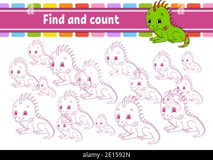 Find and count. Education developing worksheet. Activity page with pictures. Puzzle game for children. Logical thinking training. Isolated vector illu Stock Vector