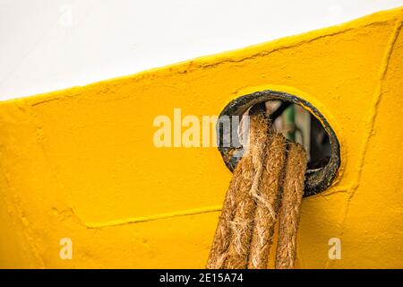 Bulwark With Mooring Lines Of A Trawler Stock Photo