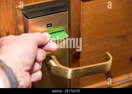 Security check when opening an entrance door - modern check-in Stock ...