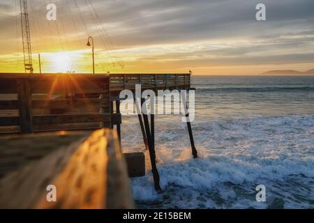 Pismo Beach pier sunset, beautiful California Central Coast Stock Photo