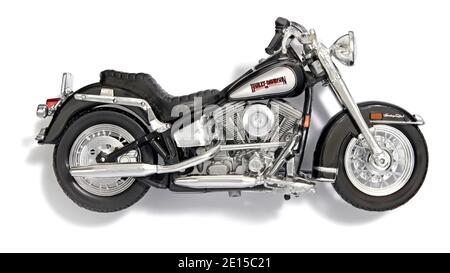 Harley Davidson toy motorcycle photographed on a white background Stock Photo