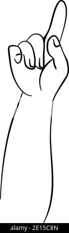 Raised hand with pointing finger line vector drawing Stock Vector