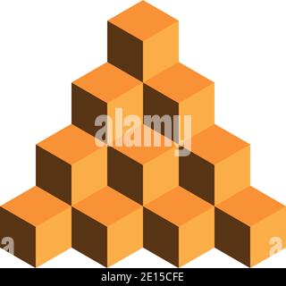 Pyramid of gold cubes. 3D vector illustration isolated on white background. Stock Vector