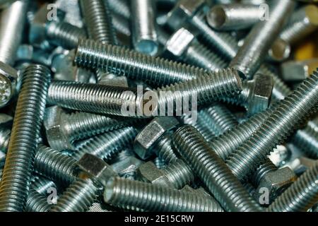 Hex screws lot close up shot Stock Photo
