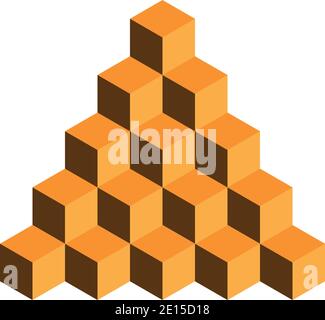Pyramid of gold cubes. 3D vector illustration isolated on white background. Stock Vector