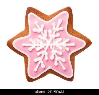 Gingerbread cookie in shape of star for christmas isolated on white background Stock Photo